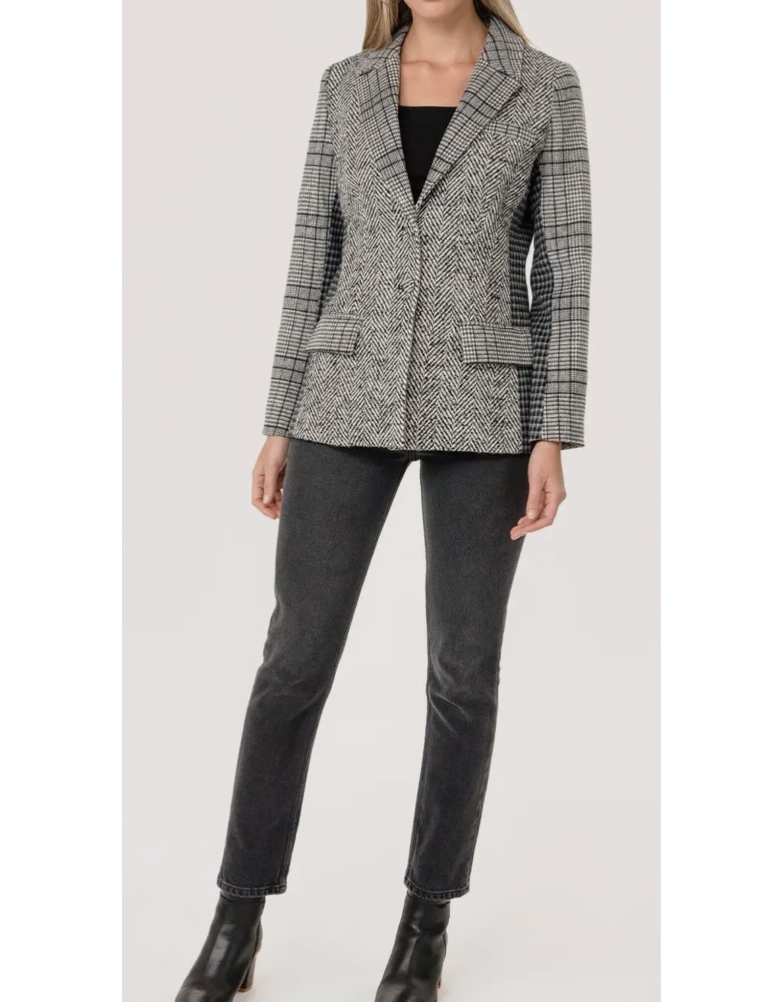 Plaid Patchwork Single-Breasted Blazer