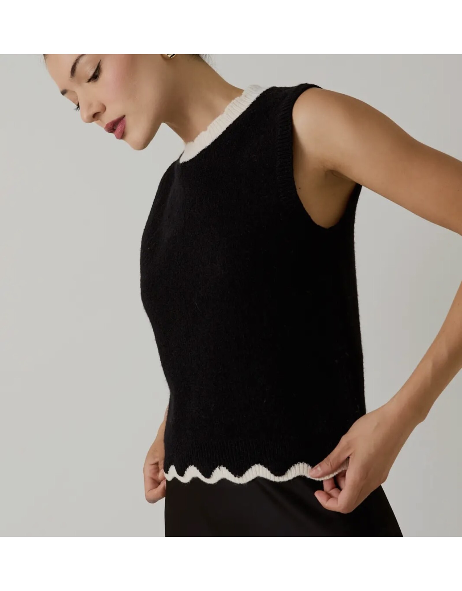 sunday edition Scallop Mock Neck Sleeveless Sweater Top
