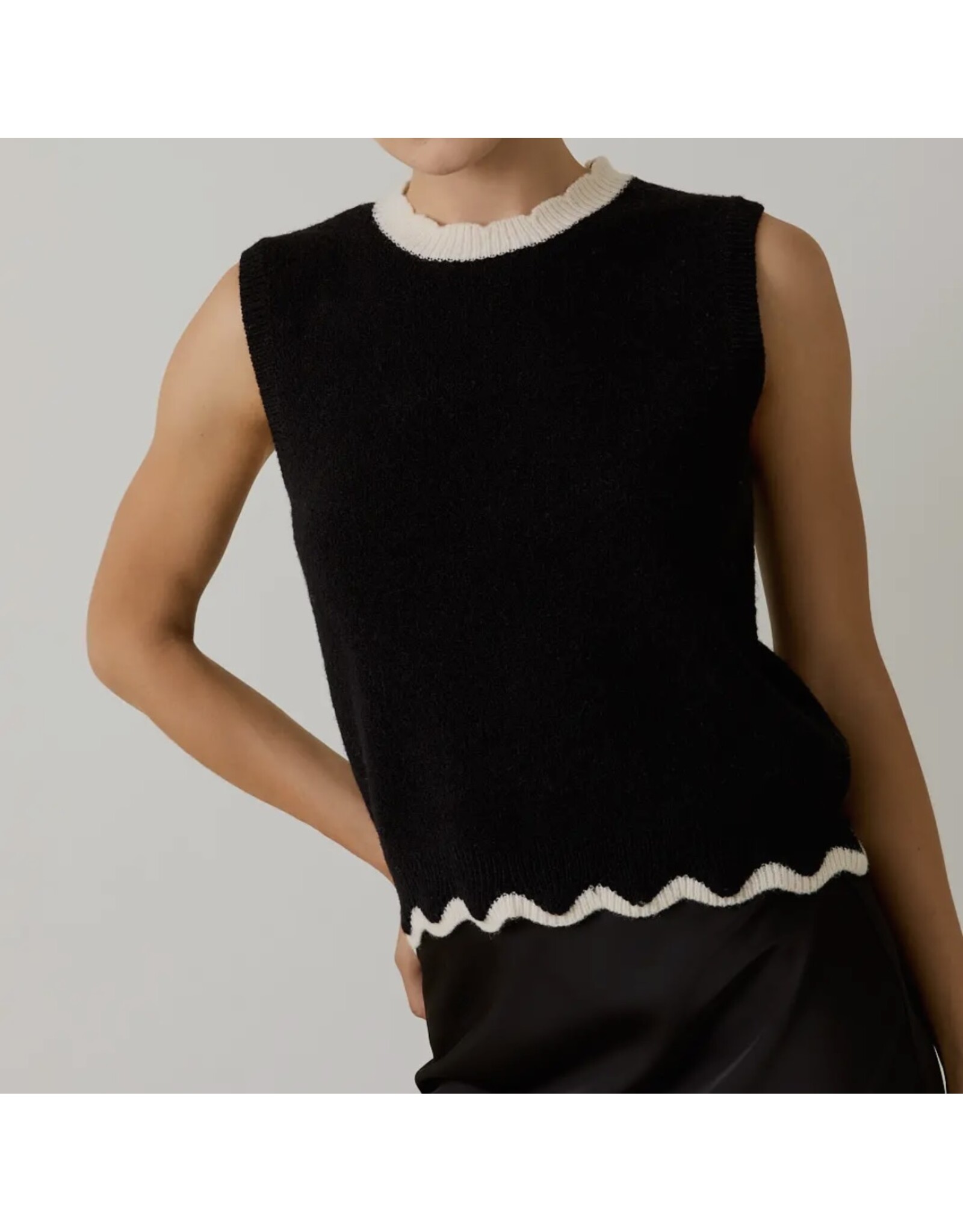 sunday edition Scallop Mock Neck Sleeveless Sweater Top