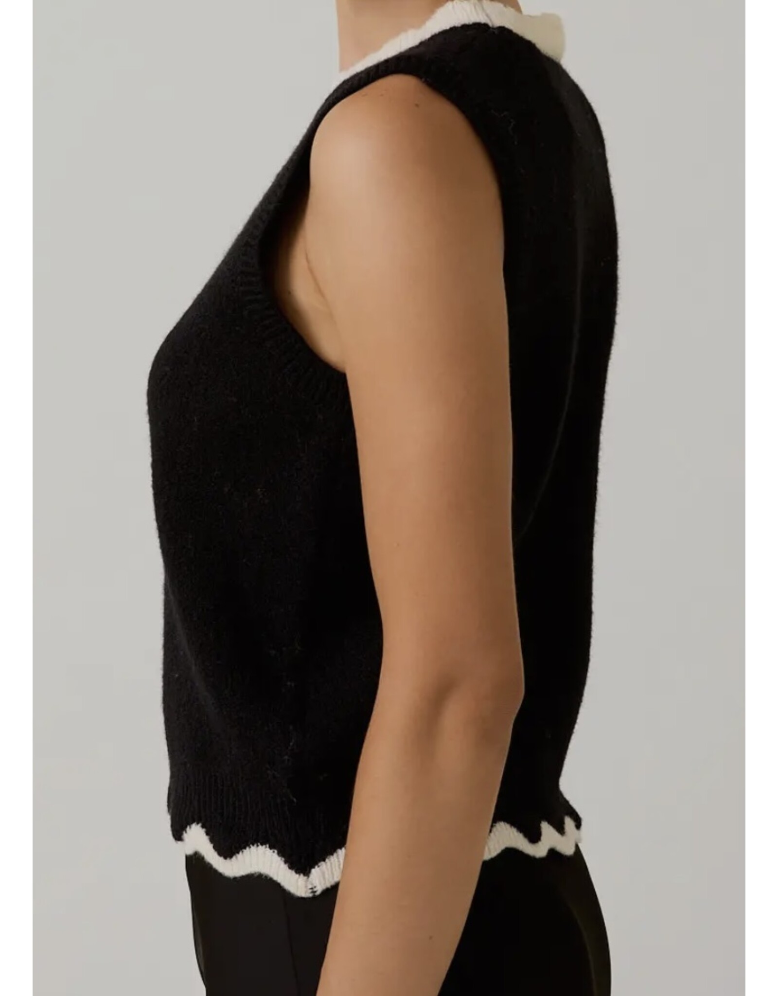 sunday edition Scallop Mock Neck Sleeveless Sweater Top