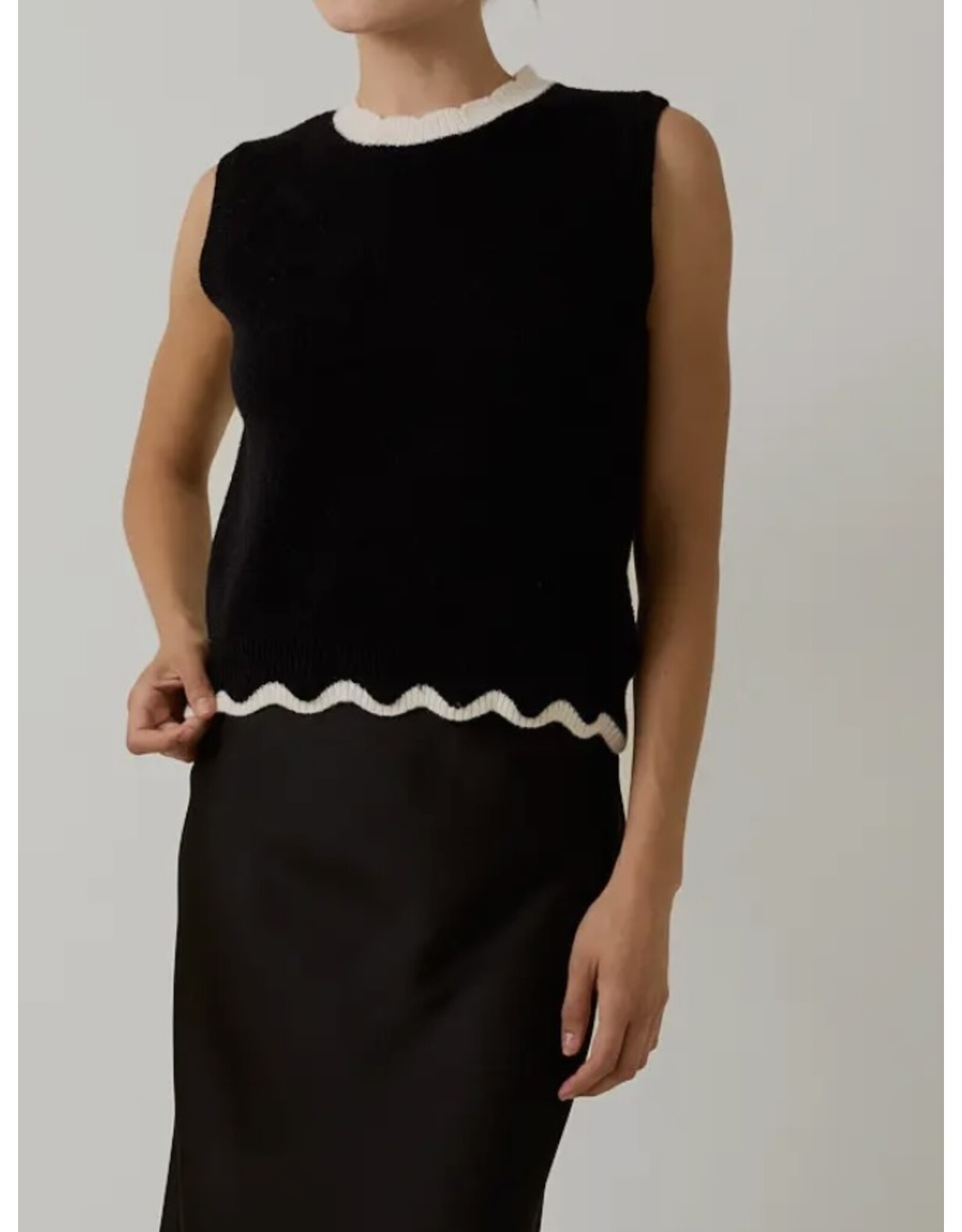 sunday edition Scallop Mock Neck Sleeveless Sweater Top