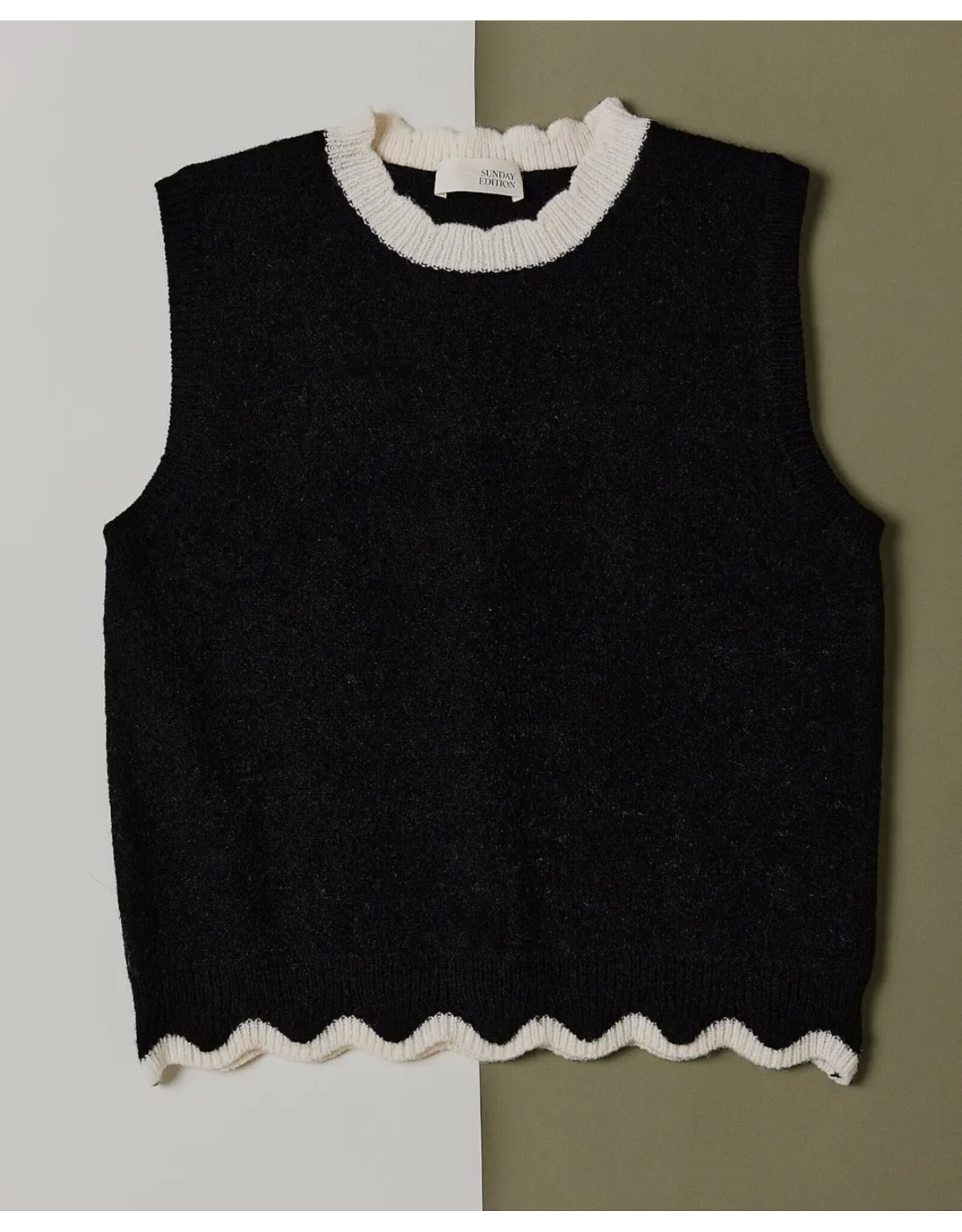sunday edition Scallop Mock Neck Sleeveless Sweater Top
