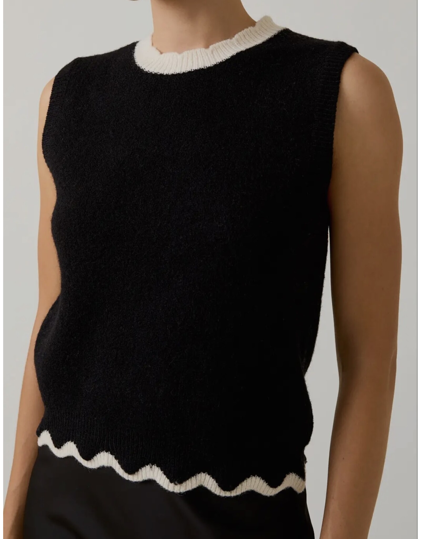 sunday edition Scallop Mock Neck Sleeveless Sweater Top