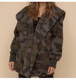 Hem and Thread Camo Sherpa Open Jacket