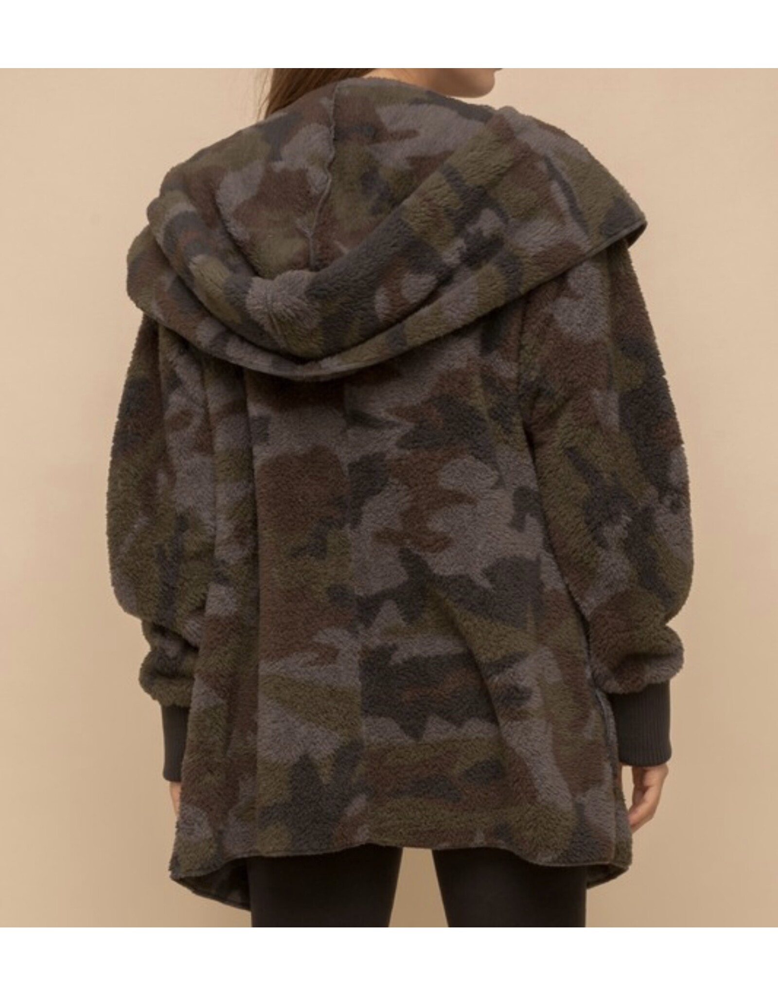Hem and Thread Camo Sherpa Open Jacket
