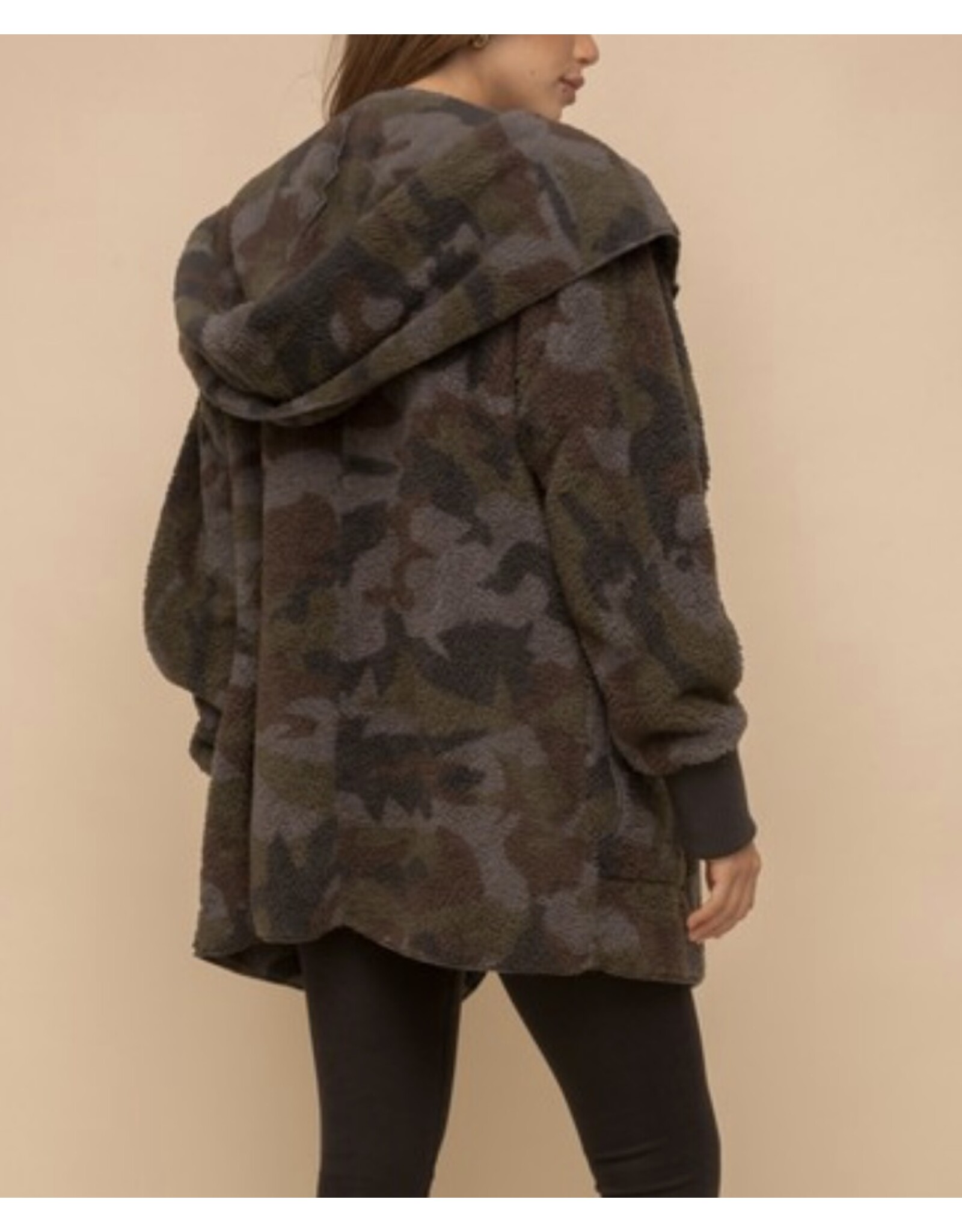 Hem and Thread Camo Sherpa Open Jacket