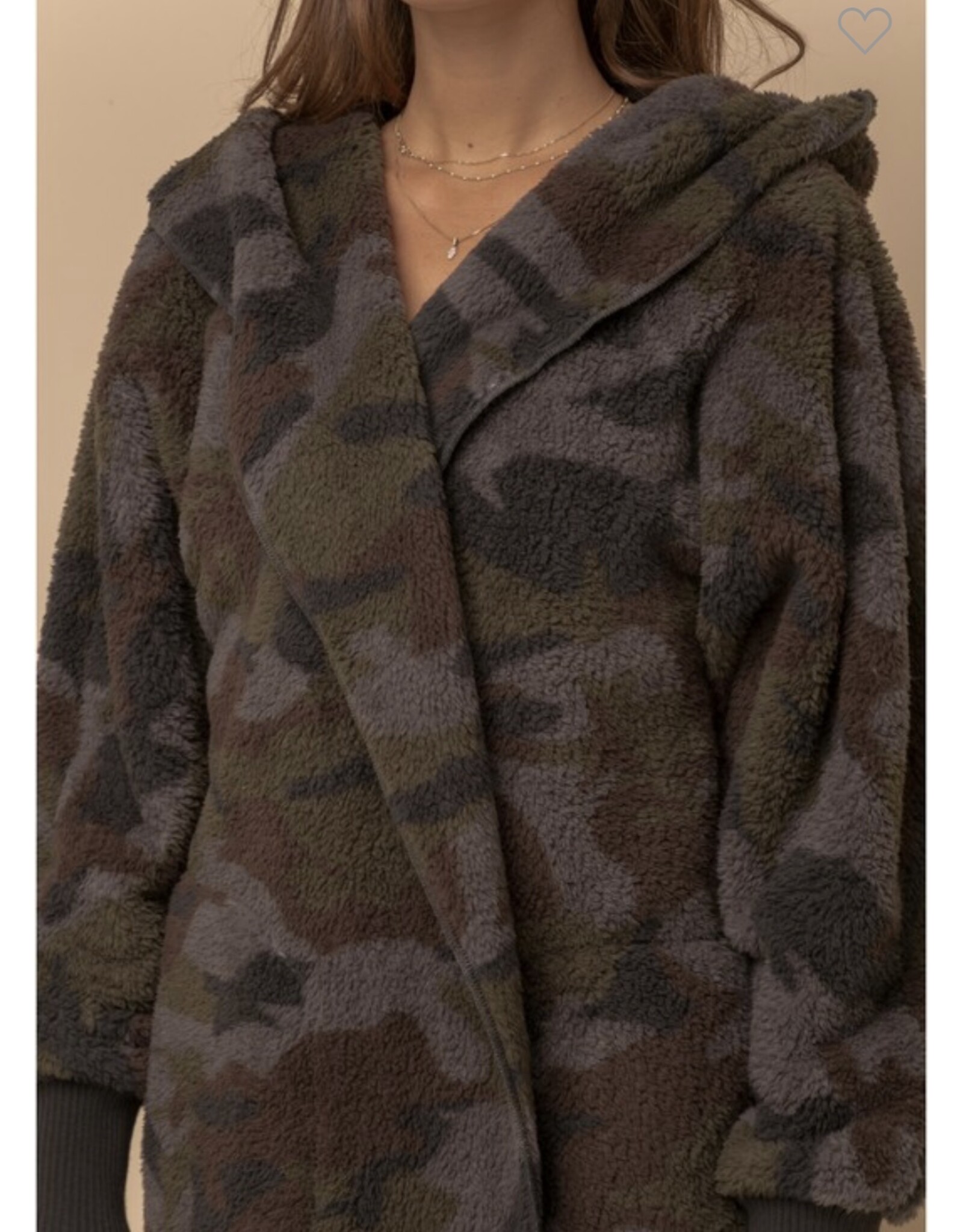 Hem and Thread Camo Sherpa Open Jacket