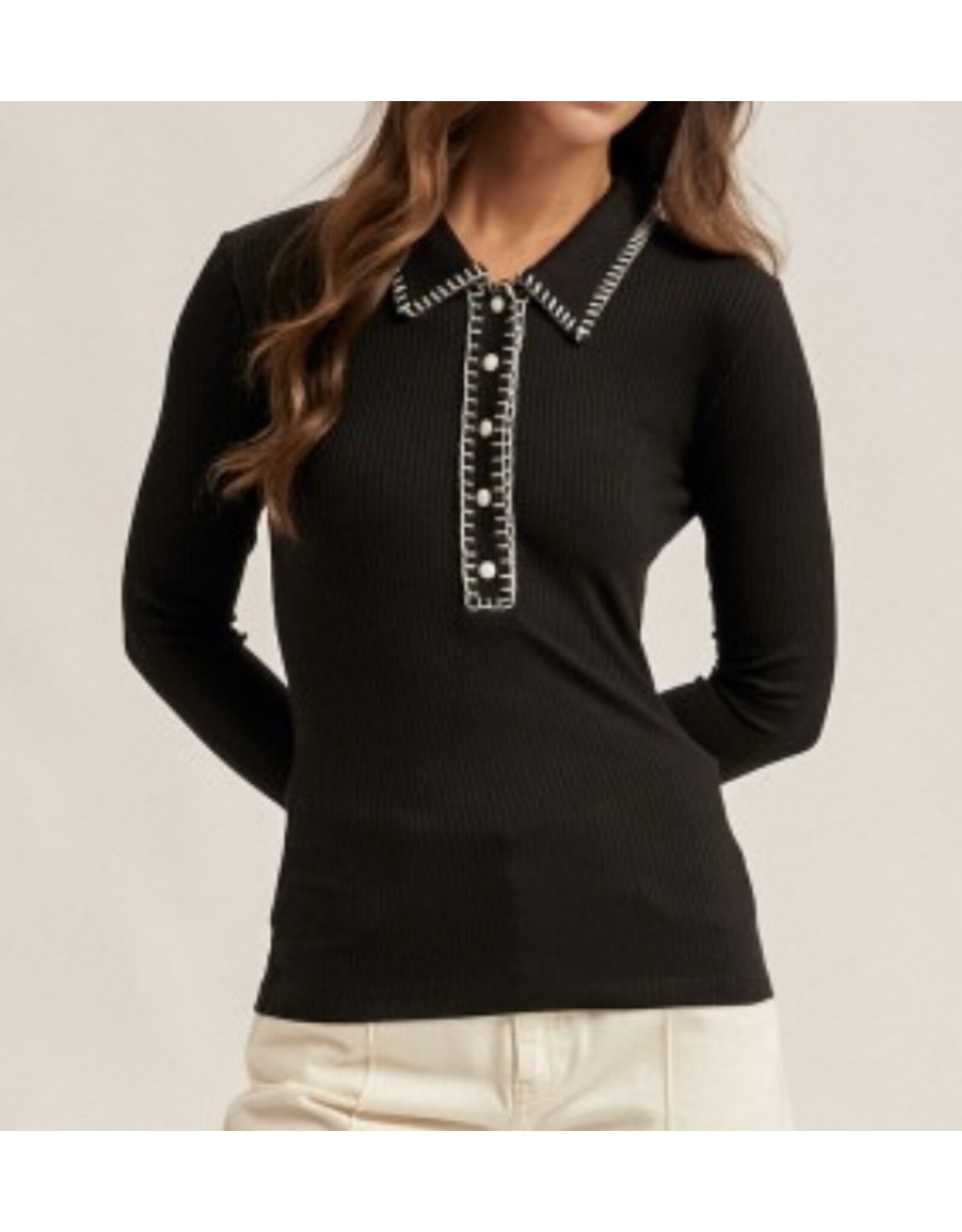Contrast Stitch Button Down Top