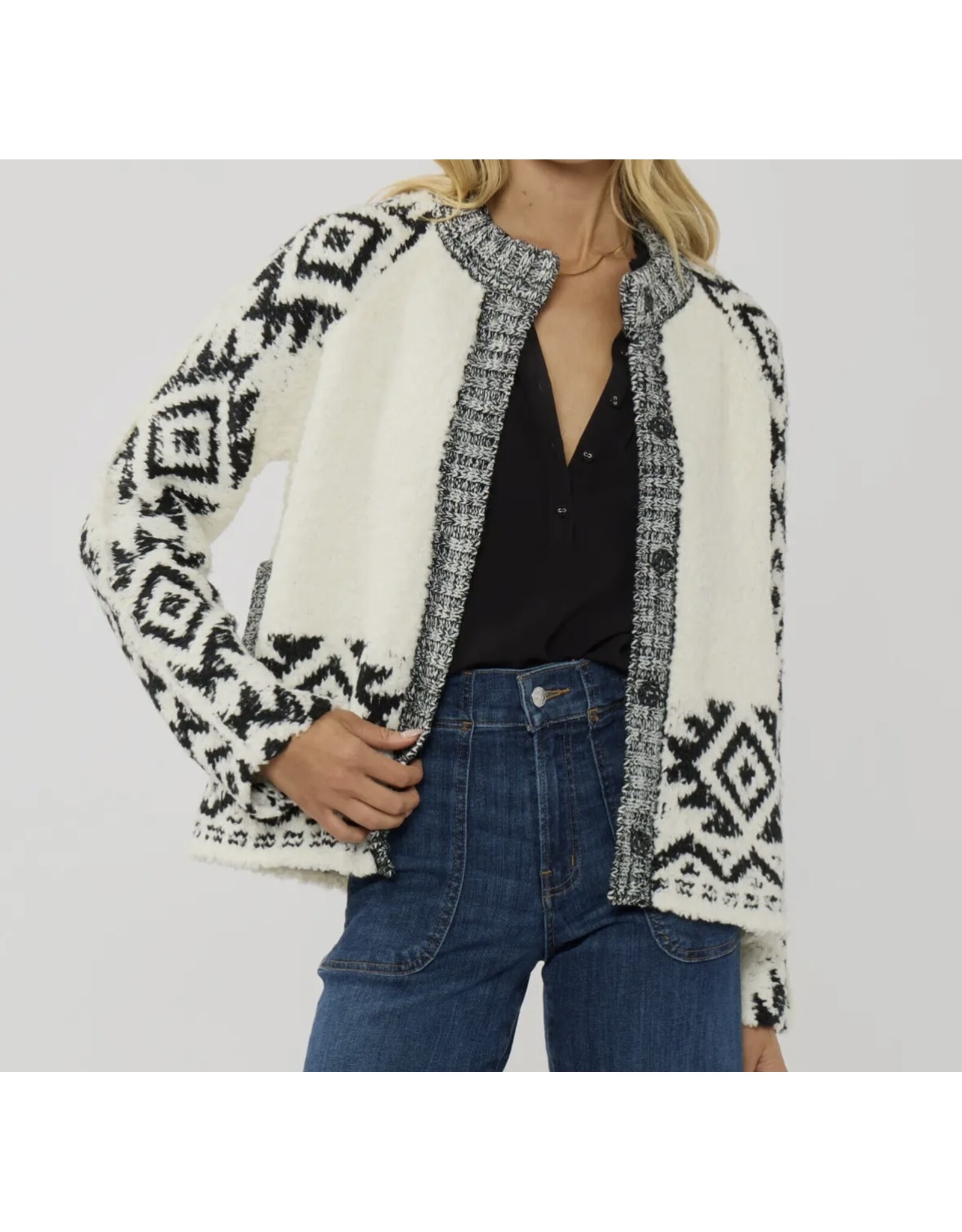 Tribal Pattern Textured Knit Sweater Jacket
