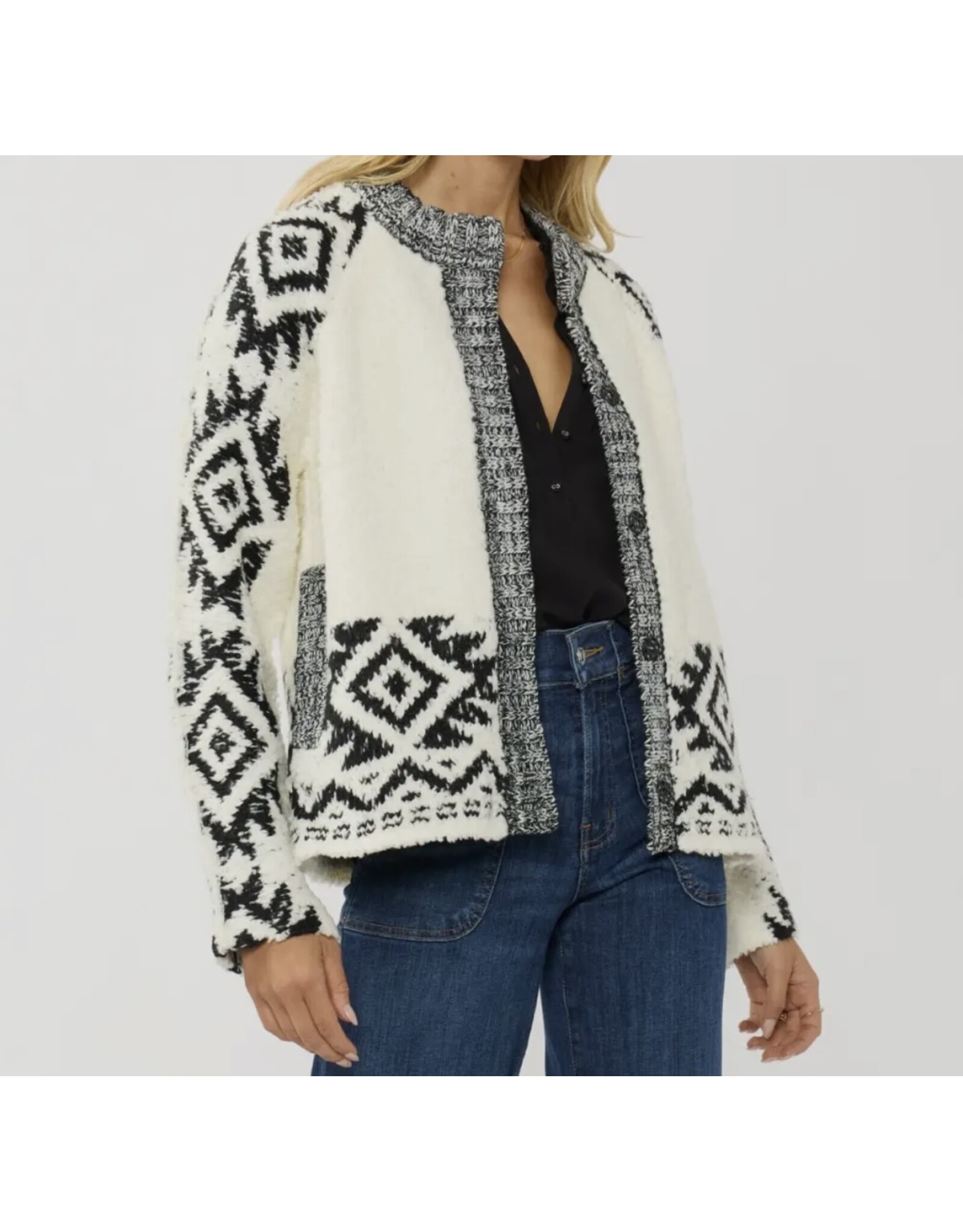 Tribal Pattern Textured Knit Sweater Jacket