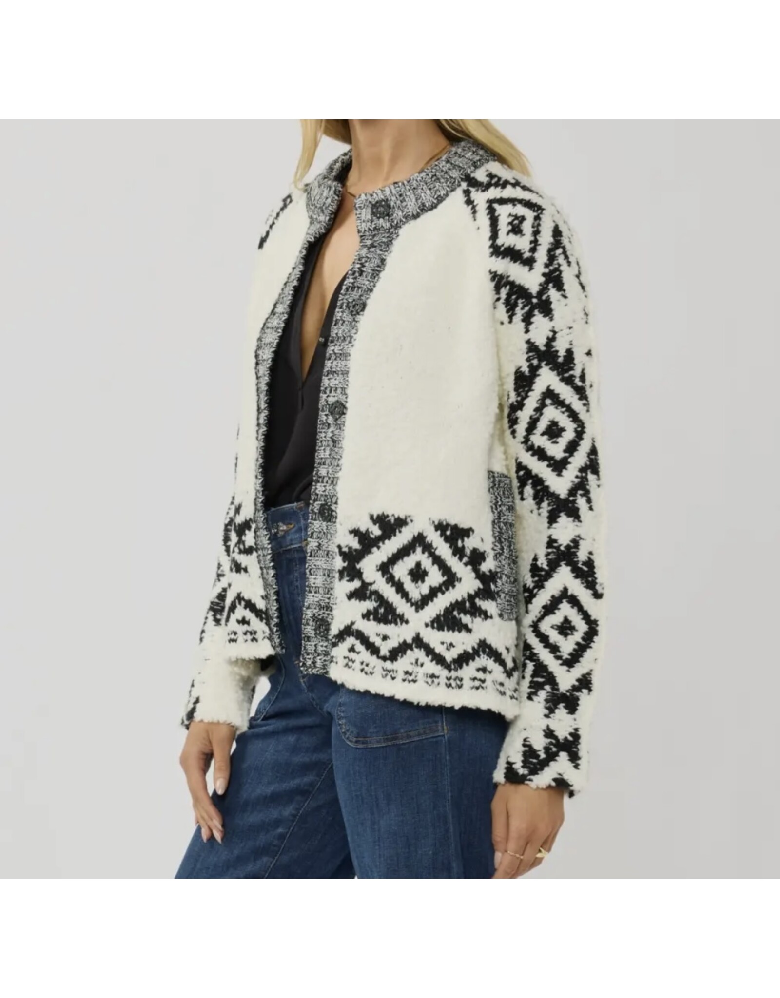Tribal Pattern Textured Knit Sweater Jacket