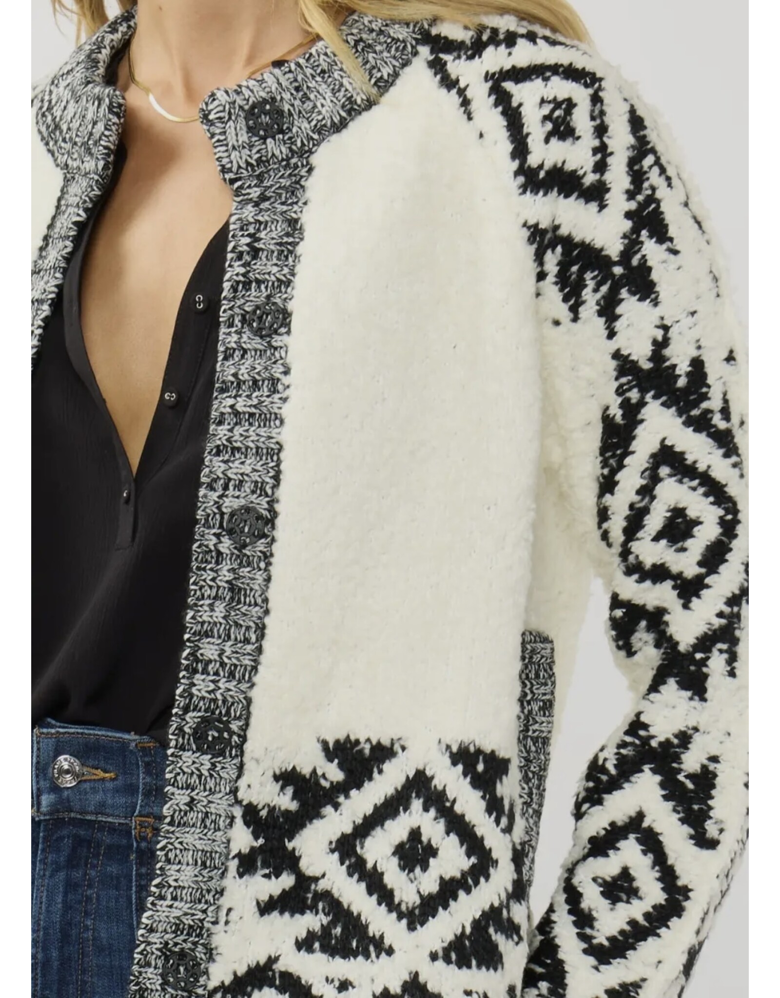 Tribal Pattern Textured Knit Sweater Jacket
