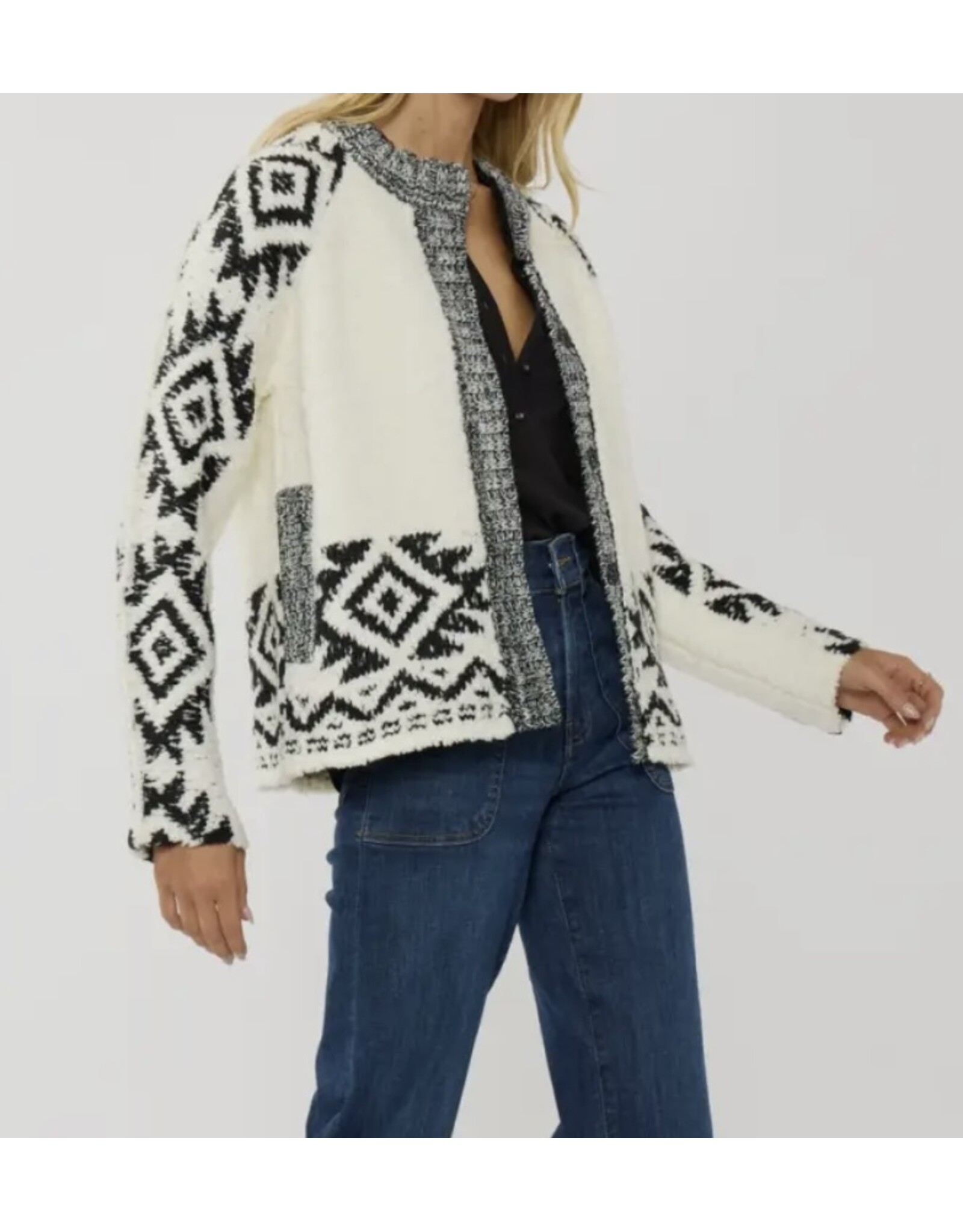 Tribal Pattern Textured Knit Sweater Jacket