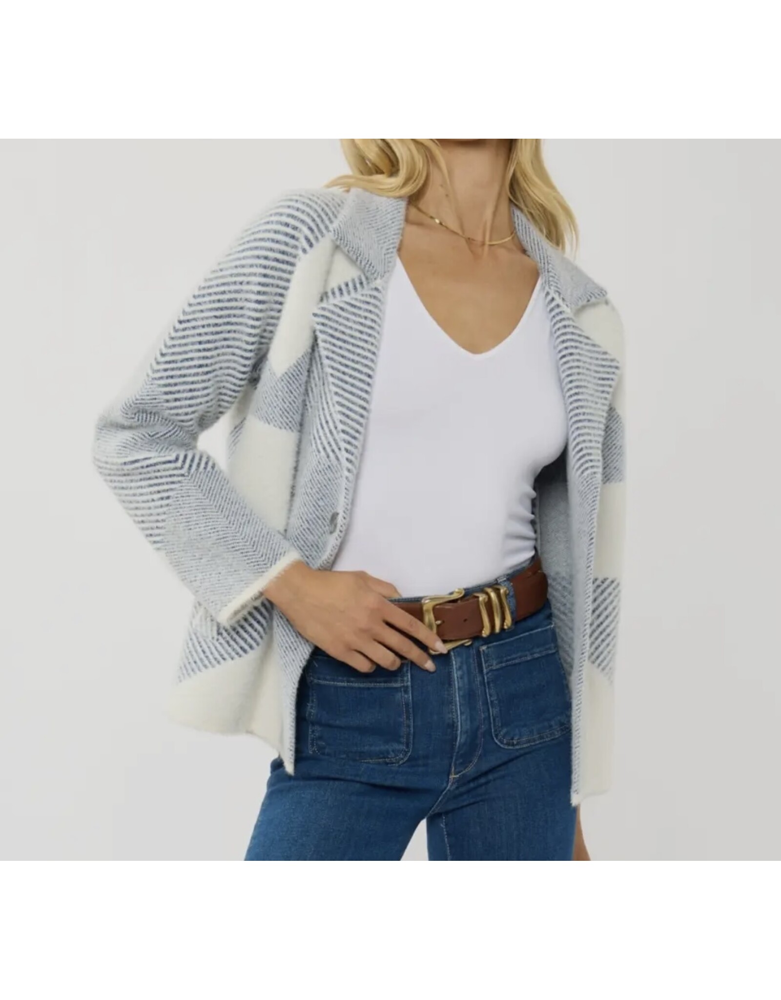 Lovestitch Blue Pattern Double Breasted Sweater