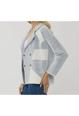 Lovestitch Blue Pattern Double Breasted Sweater