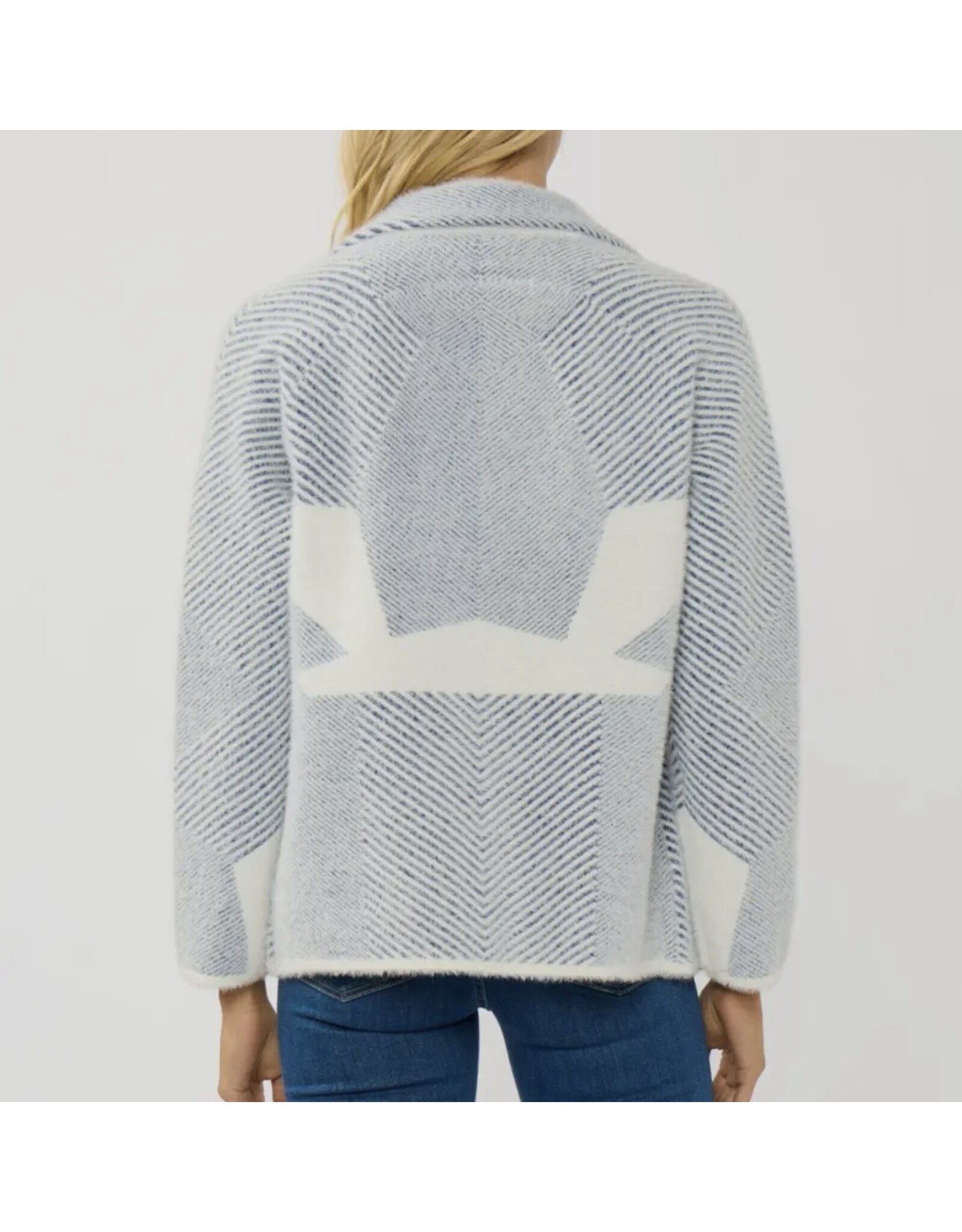 Lovestitch Blue Pattern Double Breasted Sweater