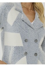 Lovestitch Blue Pattern Double Breasted Sweater
