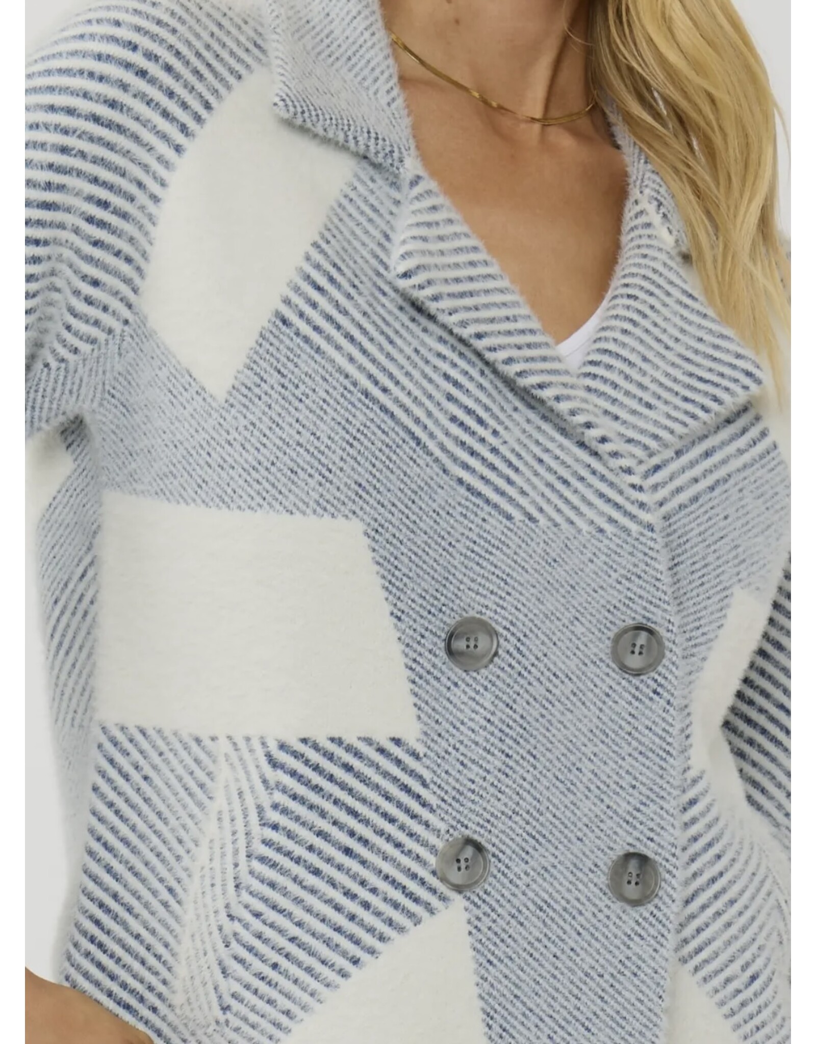 Lovestitch Blue Pattern Double Breasted Sweater