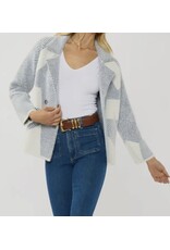 Lovestitch Blue Pattern Double Breasted Sweater