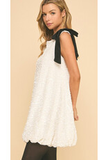Sequin Mini Dress w/ Bubble Hem & Velvet Bow