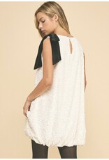 Sequin Mini Dress w/ Bubble Hem & Velvet Bow