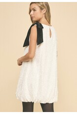 Sequin Mini Dress w/ Bubble Hem & Velvet Bow