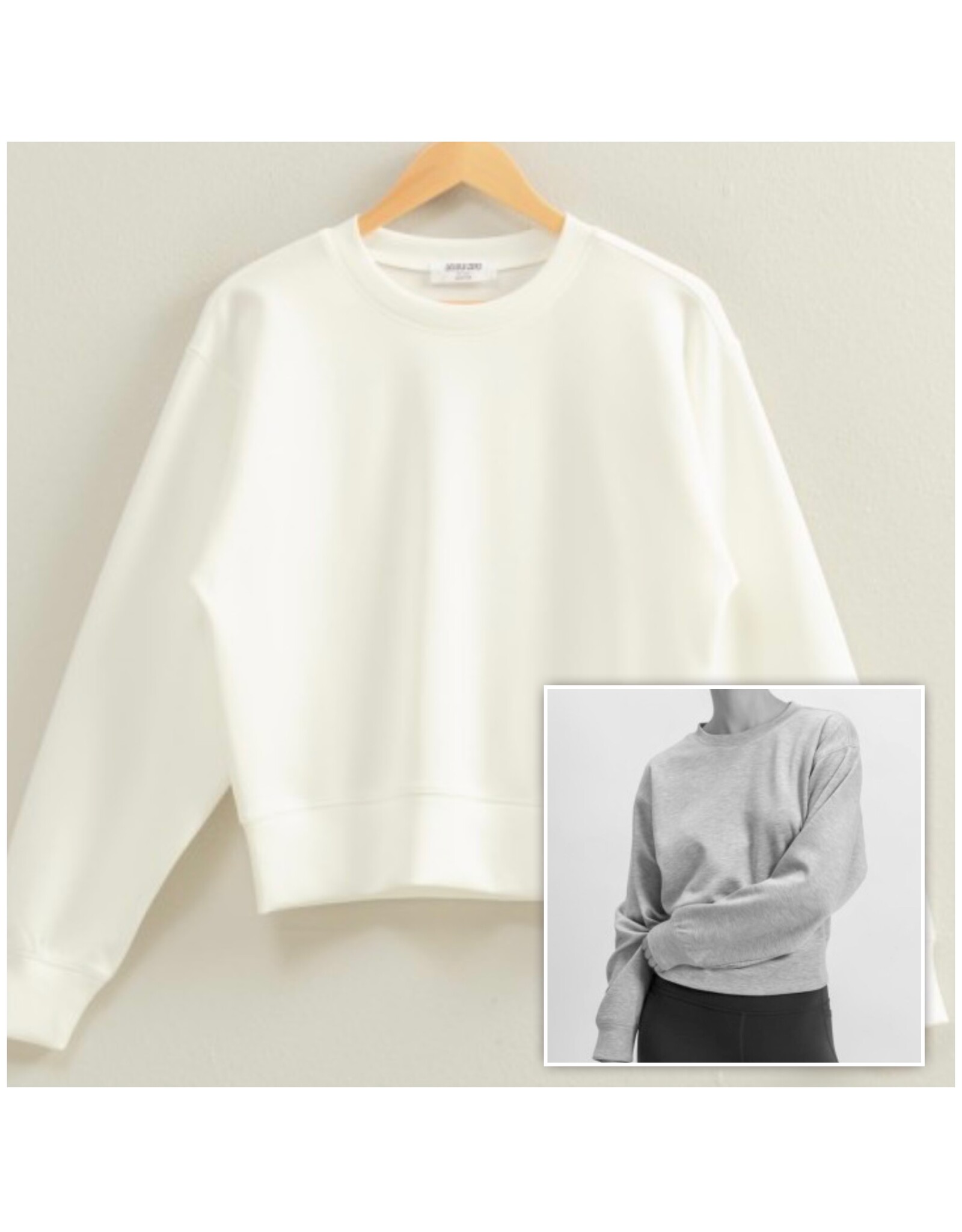 White Double Knit Crew Neck Sweatshirt