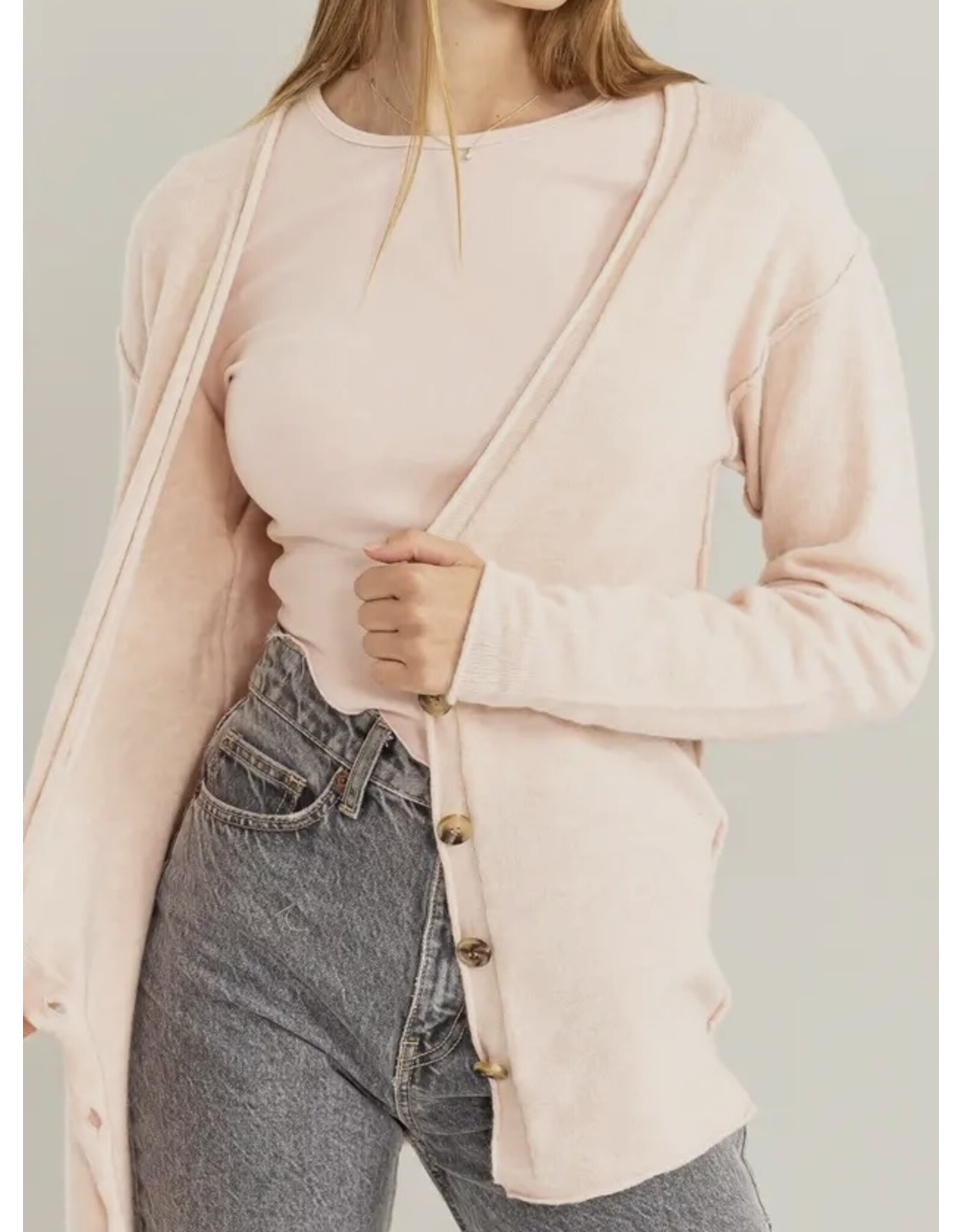 Hyfve Pale Pink Deep V-Neck Cardigan