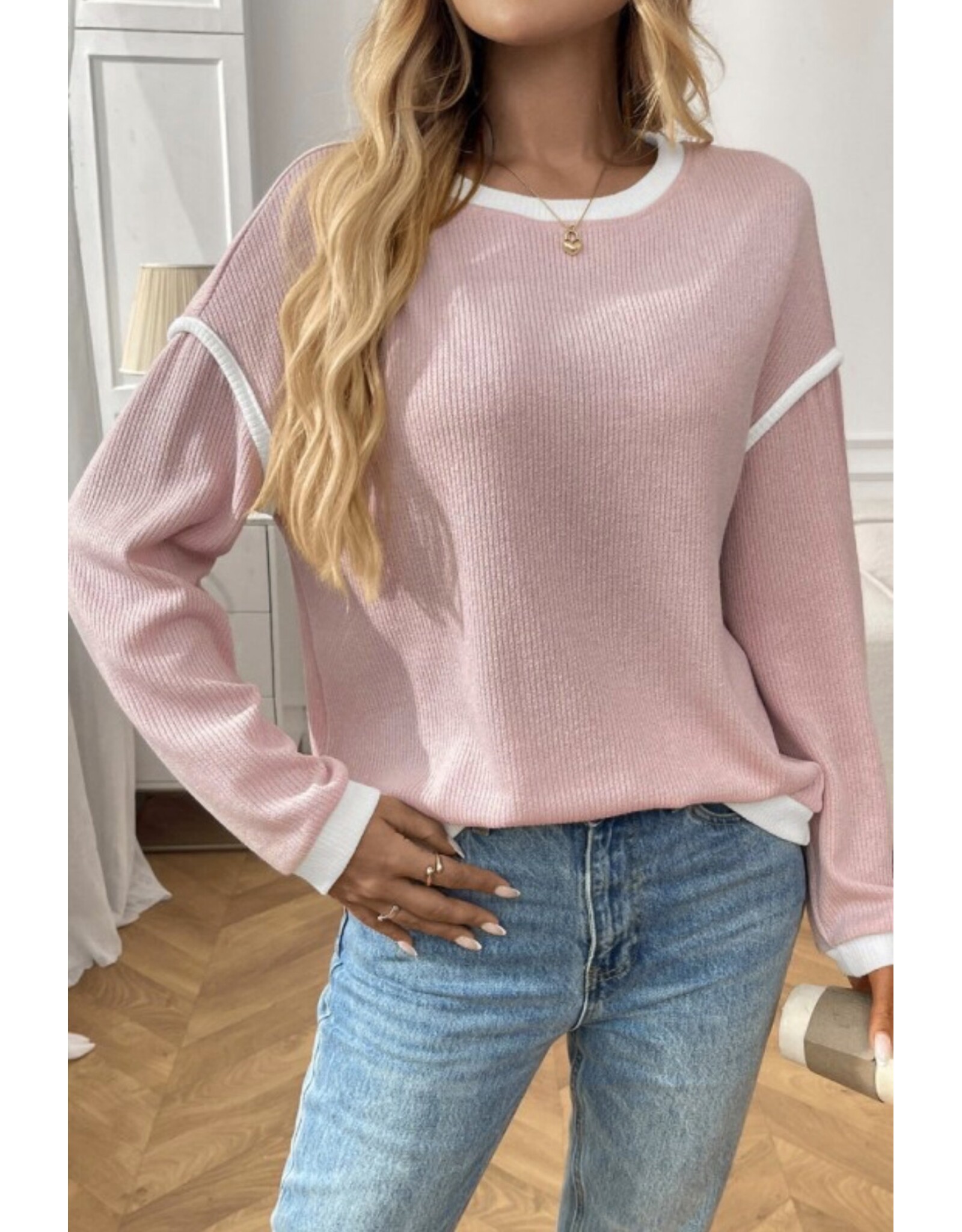 LATA Long Sleeve Crewneck Knit Pullover