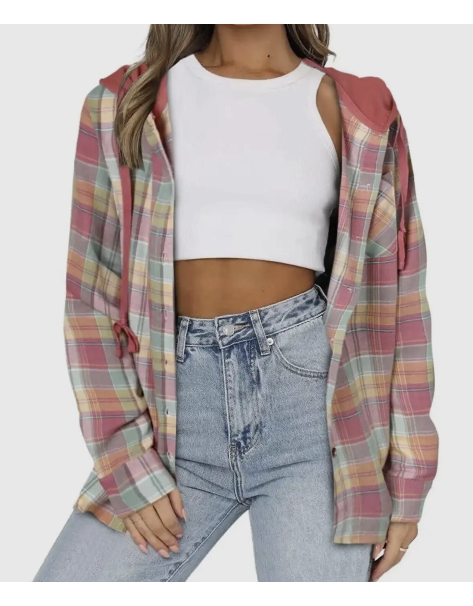 suhkasa Plaid Button-Up Hoody Jacket