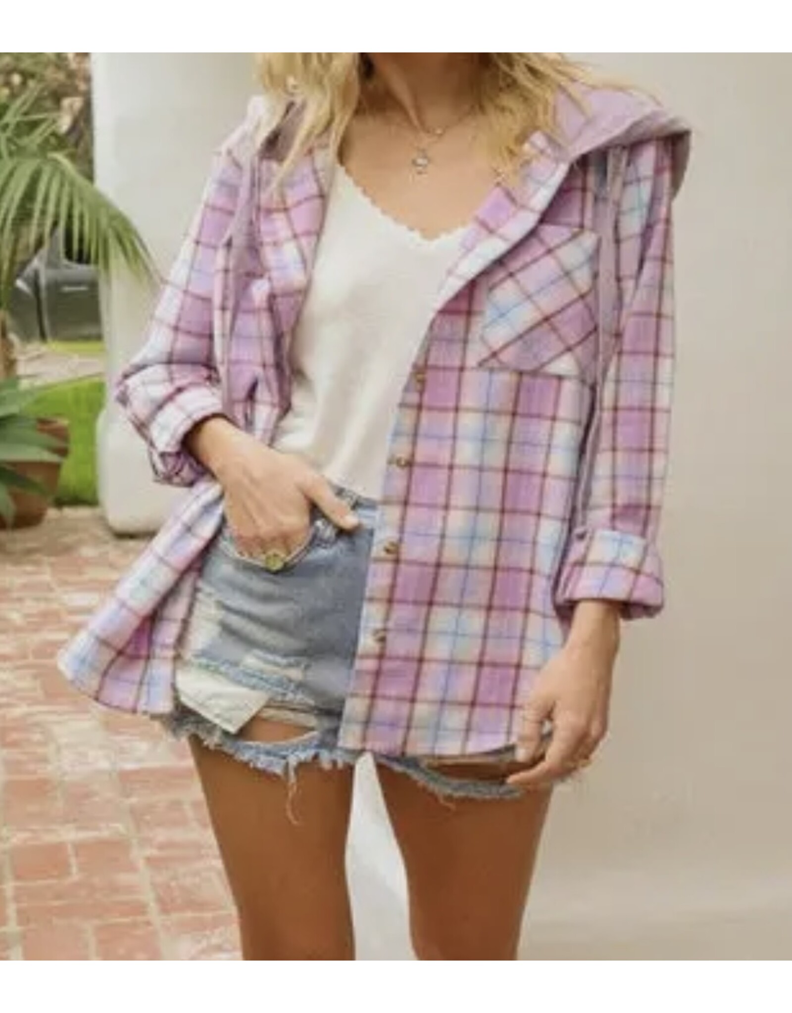 suhkasa Plaid Button-Up Hoody Jacket