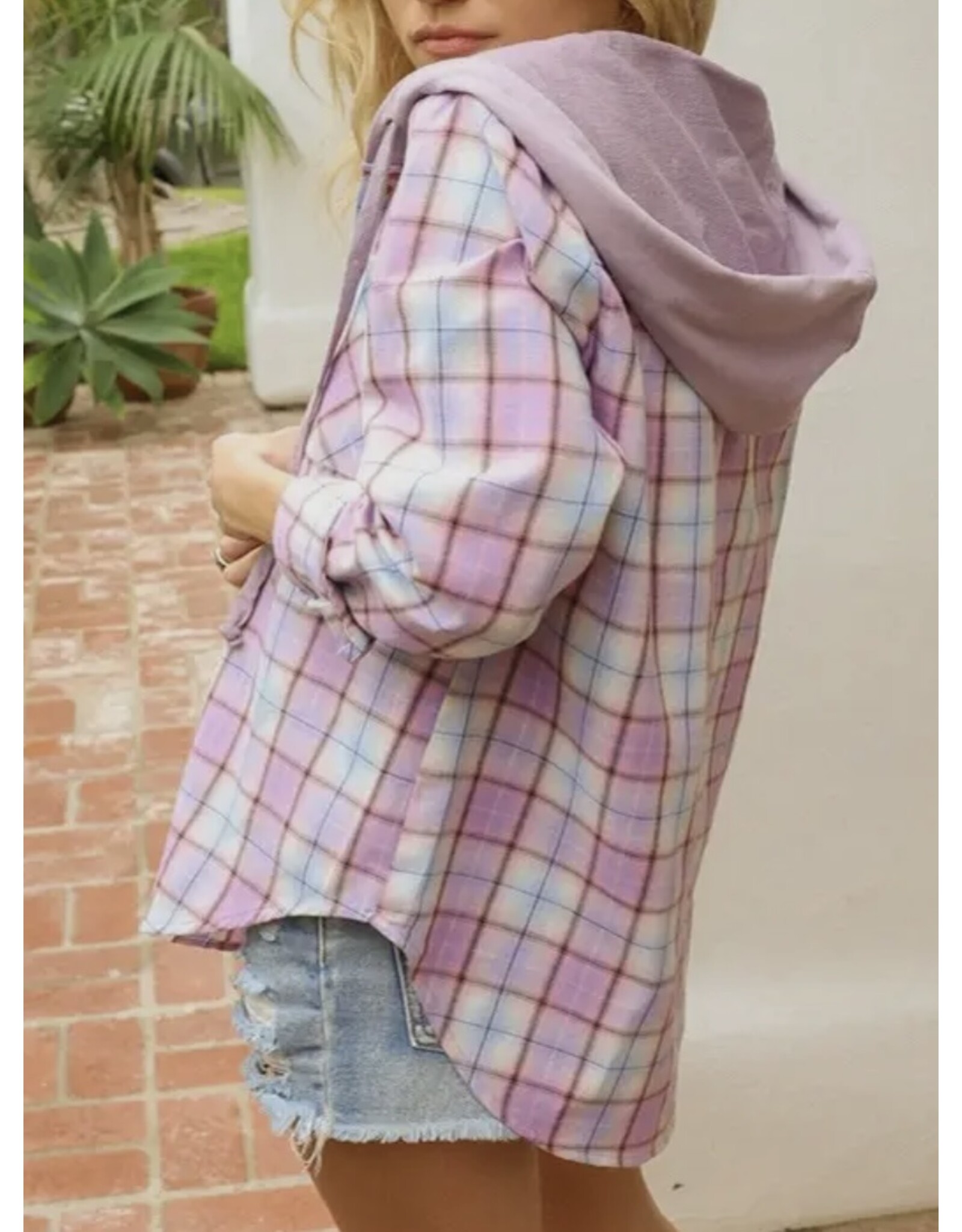 suhkasa Plaid Button-Up Hoody Jacket