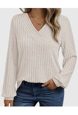 suhkasa Textured Knit V-Neck Top