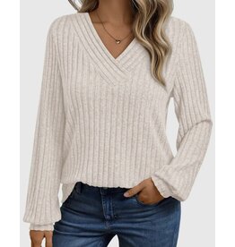 suhkasa Textured Knit V-Neck Top