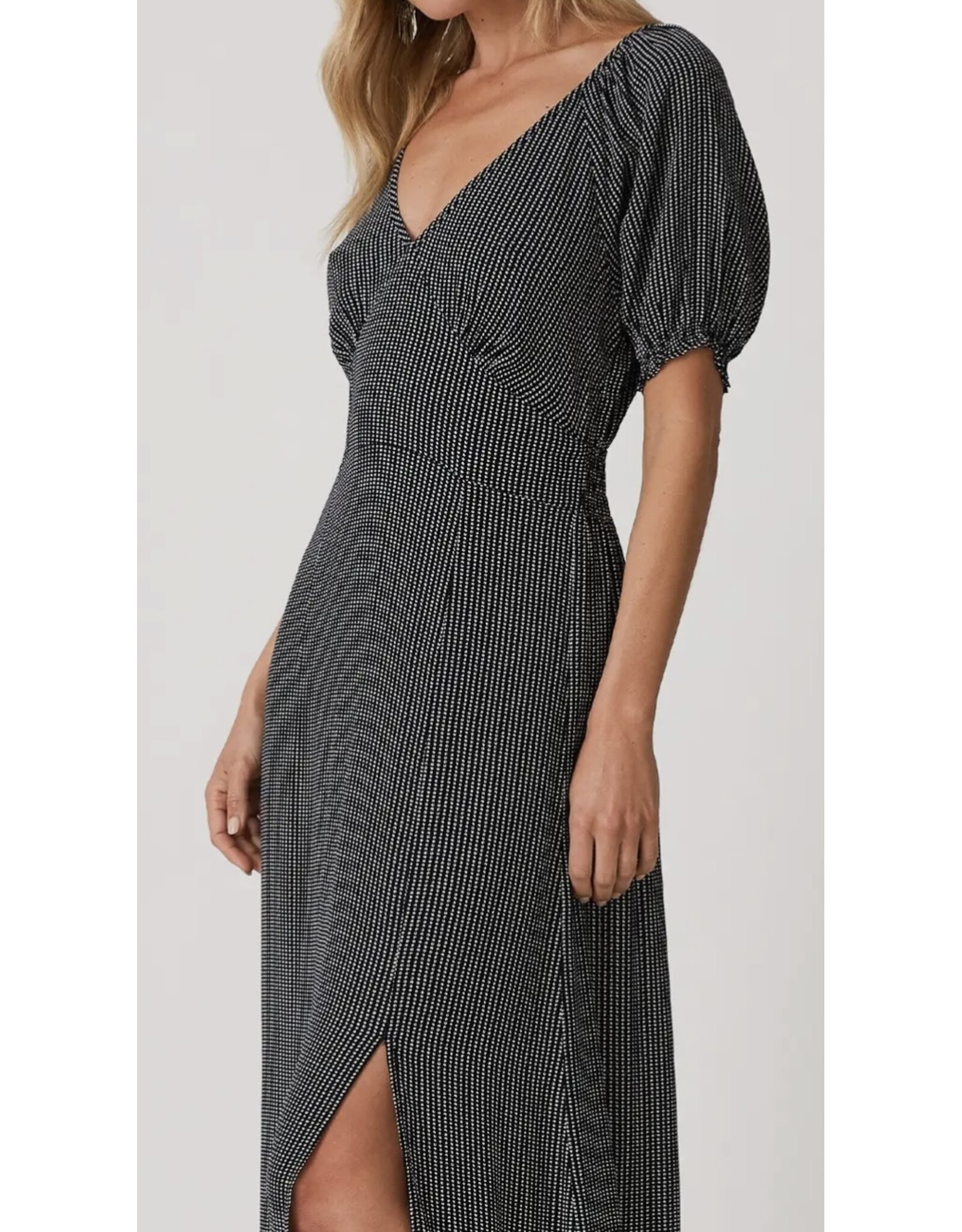 Lovestitch Dotted V Neck Puff Sleeve Maxi Dress