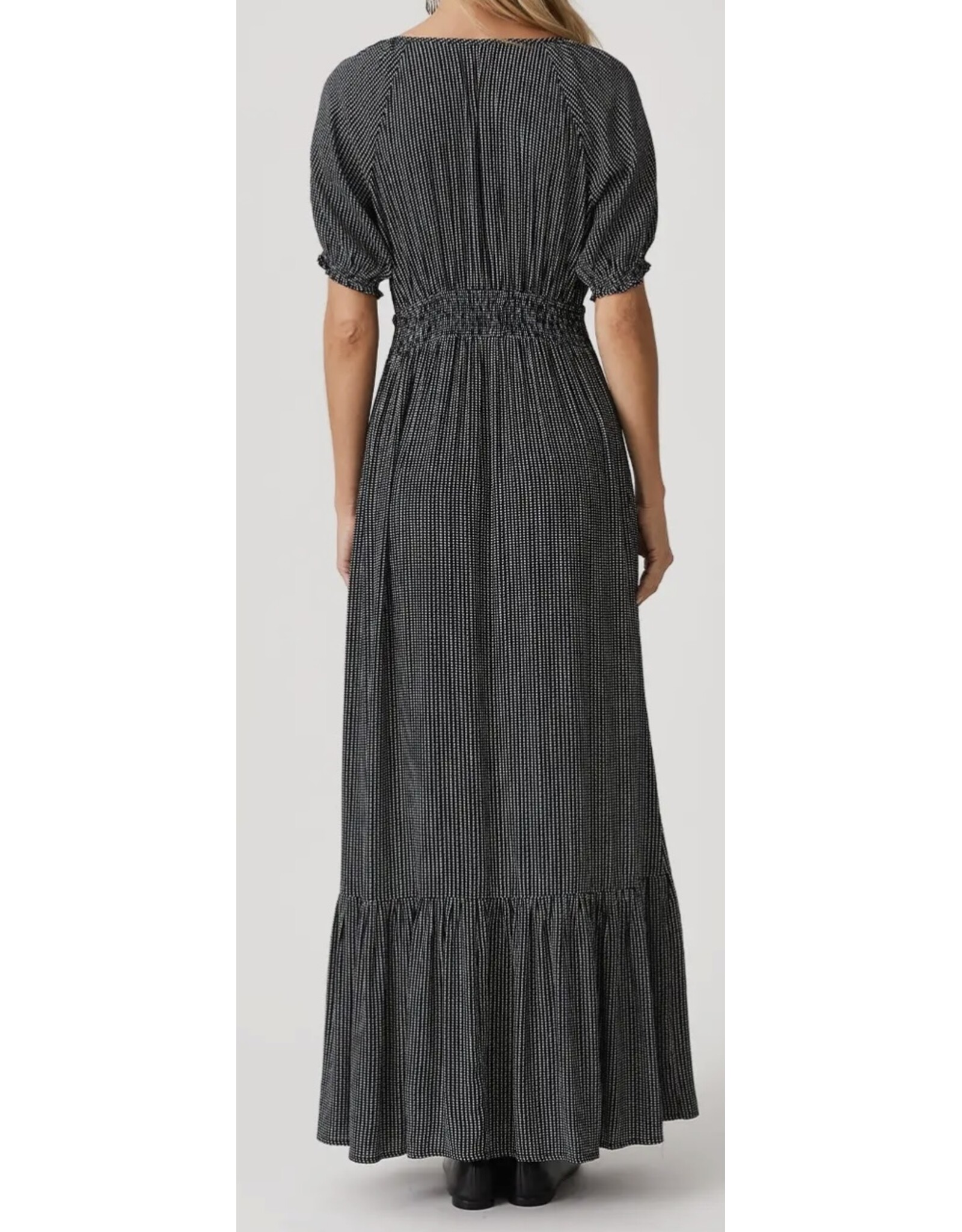 Lovestitch Dotted V Neck Puff Sleeve Maxi Dress