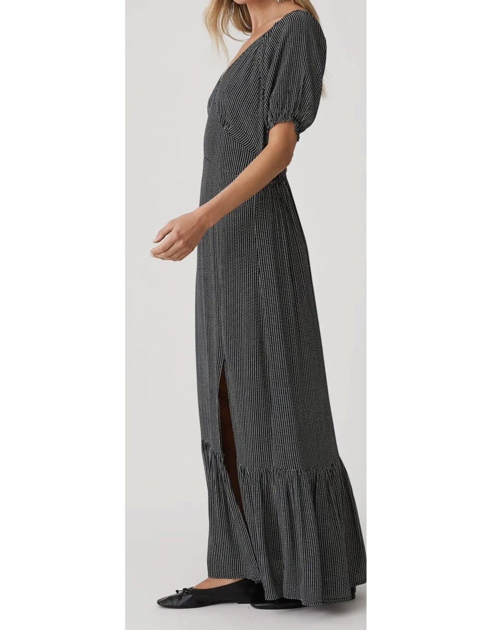 Lovestitch Dotted V Neck Puff Sleeve Maxi Dress