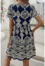 LATA Navy V Neck Ruffle Tassel Dress