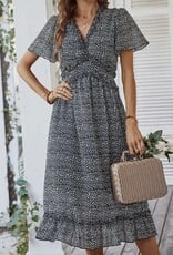 LATA V Neck Floral Boho Ruffle Midi