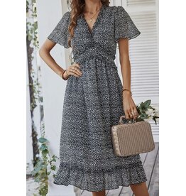 LATA V Neck Floral Boho Ruffle Midi