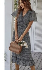 LATA V Neck Floral Boho Ruffle Midi