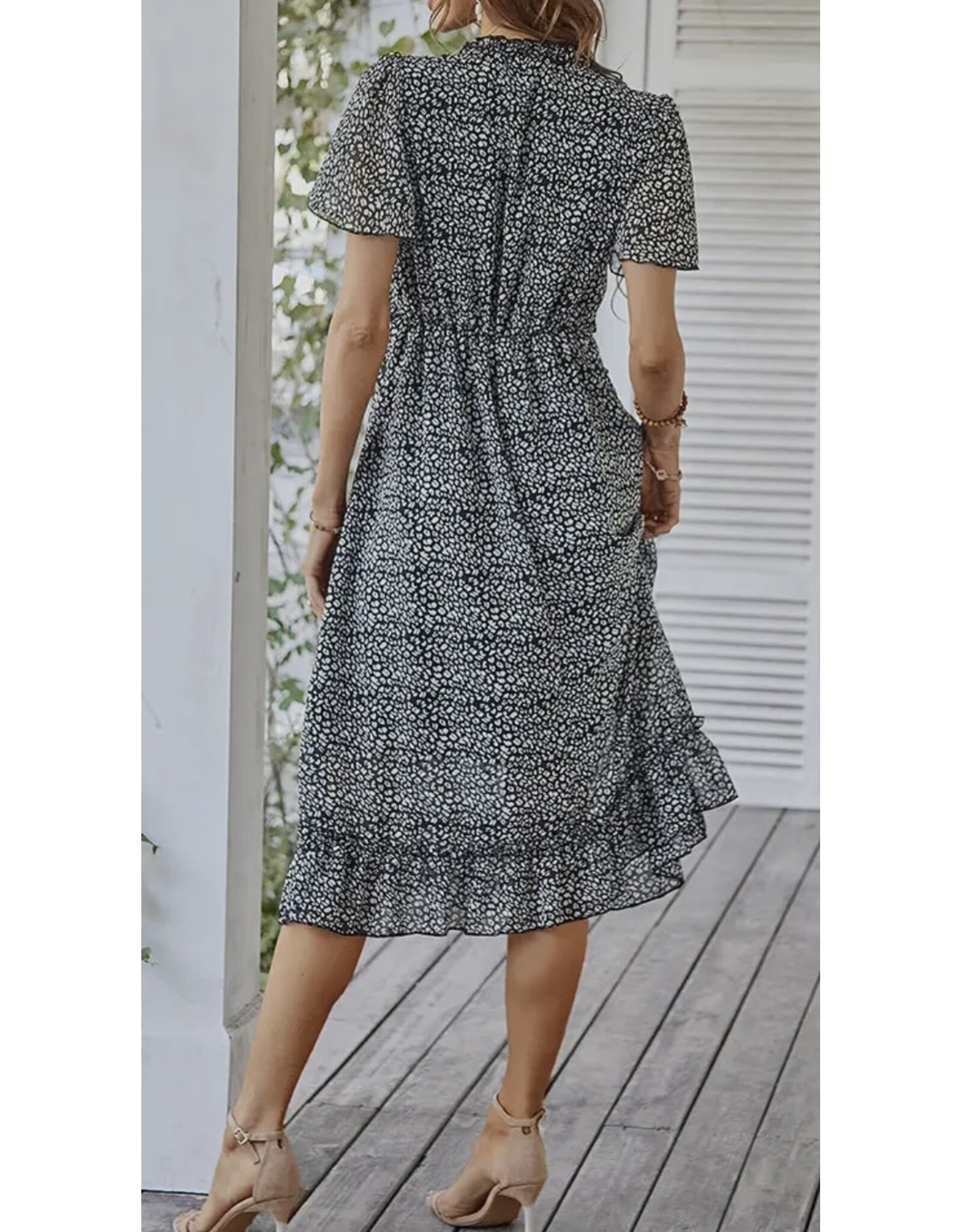 LATA V Neck Floral Boho Ruffle Midi