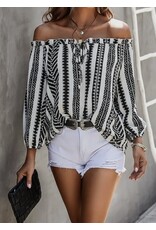 LATA B/W Off Shoulder Lantern Sleeve Top