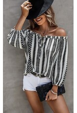 LATA B/W Off Shoulder Lantern Sleeve Top