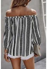 LATA B/W Off Shoulder Lantern Sleeve Top