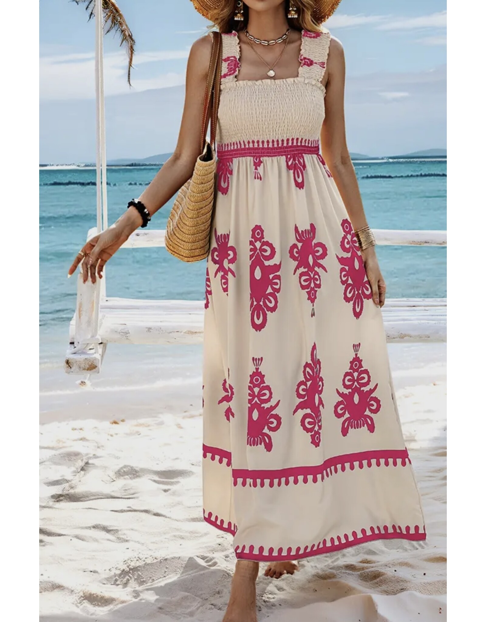 Ruched Square Neck SleevelessDress