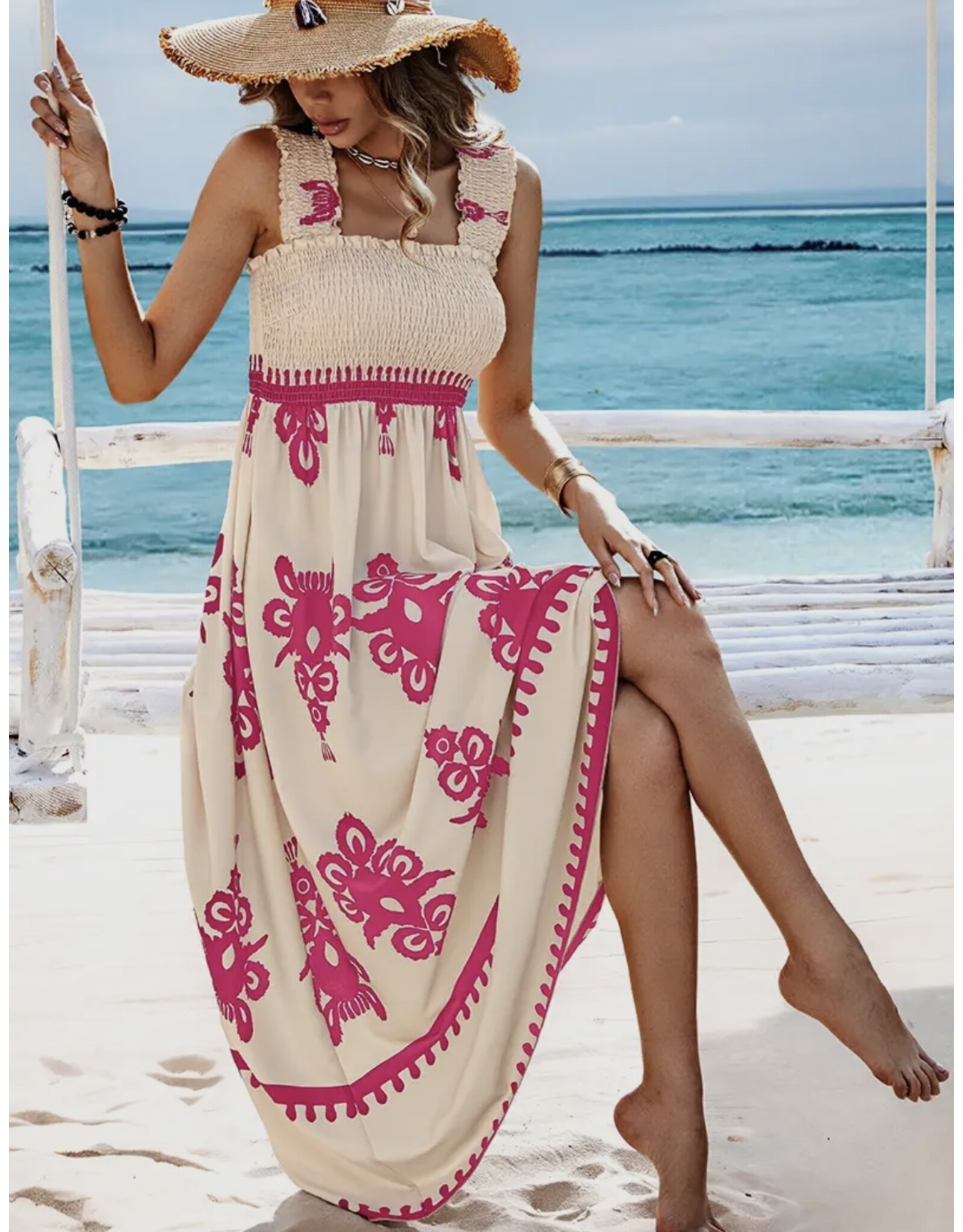 Ruched Square Neck SleevelessDress