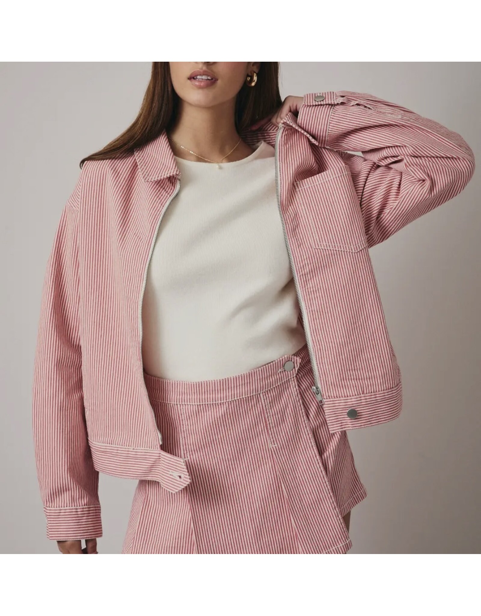Pink Stripe Stretch Bomber Jacket