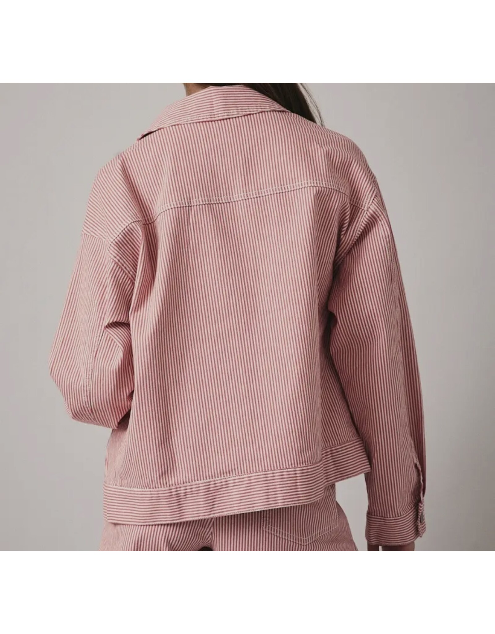 Pink Stripe Stretch Bomber Jacket