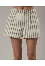 Cream/Charcoal Mid Rise Stripe Pleated Shorts
